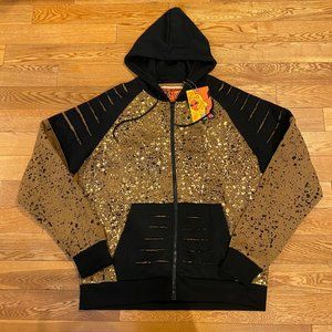 Rolling Paper Hoodie Black Gold Full Zip Glitter XL NWT